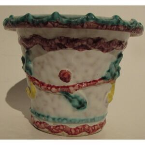 Made in Italy small planter red, blue, yellow glazed ruffle edge